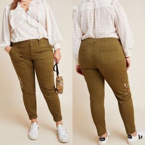 Anthropologie Austen embroidered utility pants olive green plus size 20W
